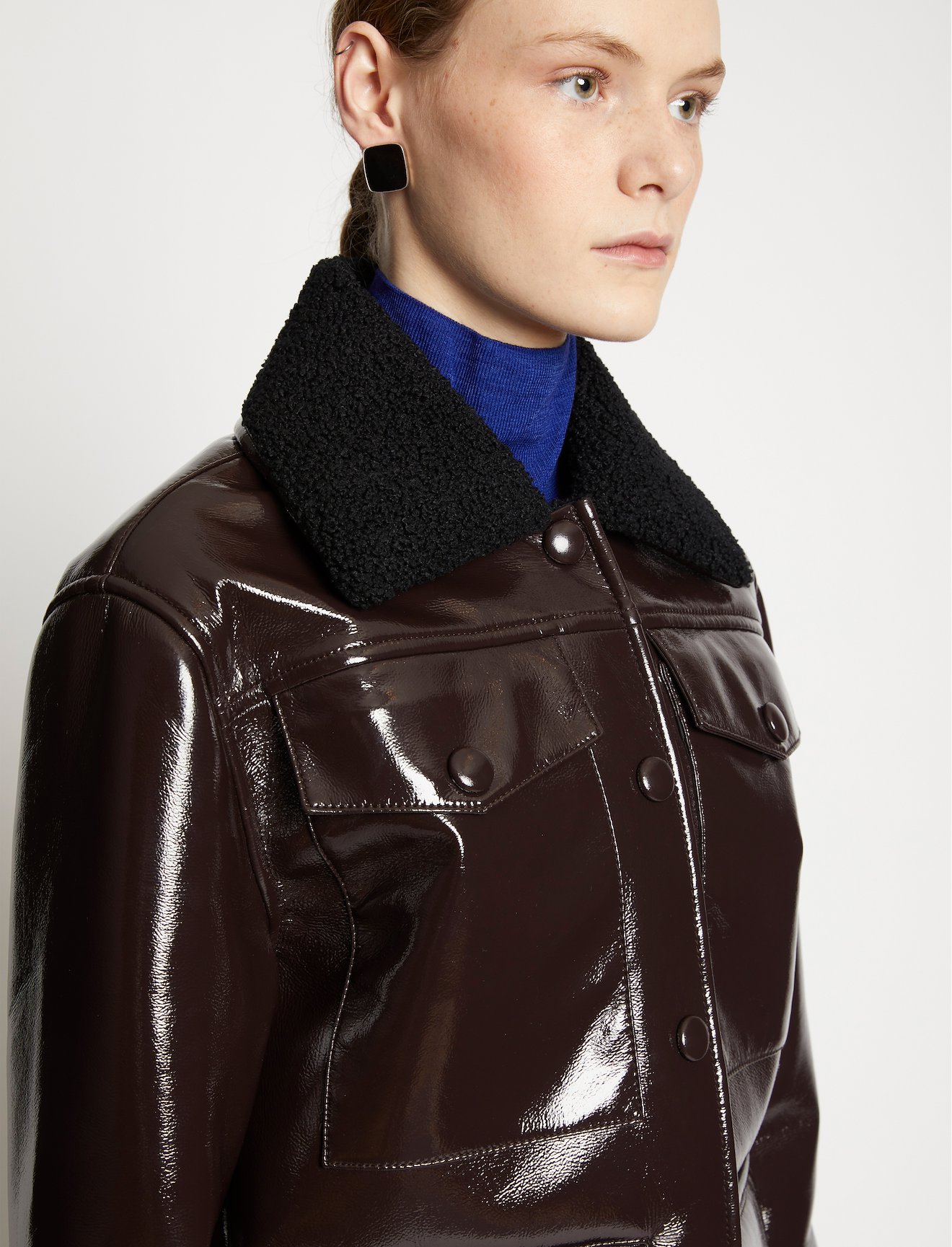 Lacquered Fleece Collar Jacket #4