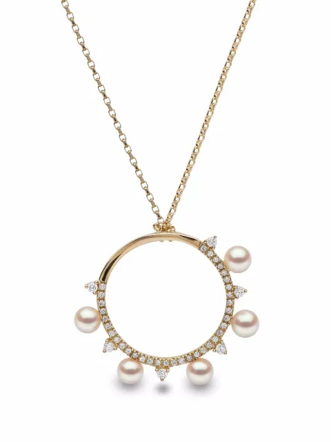 Yoko London 18kt yellow gold Sleek Akoya pearl diamond pendant necklace