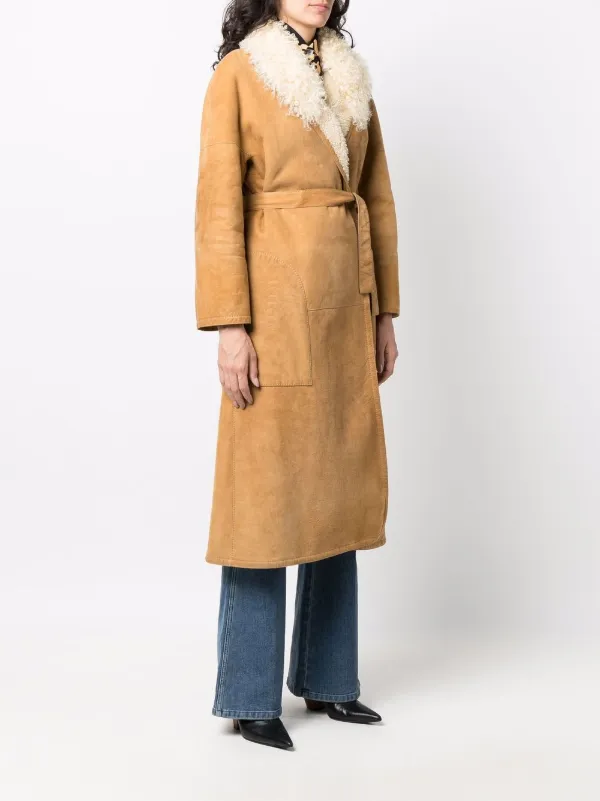 【HERMES】1990s Refined Special Coat Hermès Pre-Owned 1990s Leather tied-waist Coat | Brown | FARFETCH RO