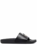 RED(V) heart plaque flat slides - Black