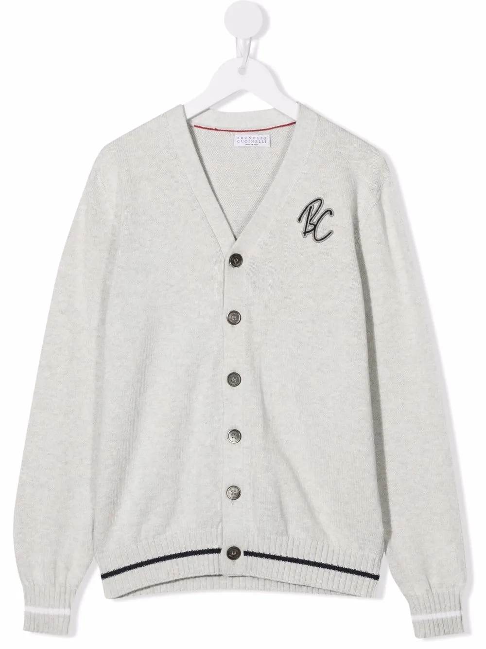 

Brunello Cucinelli Kids cárdigan con parche del logo - Gris