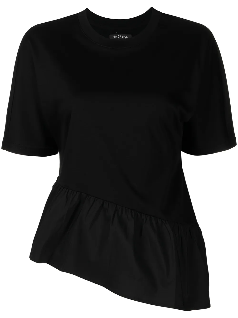 

tout a coup playera asimétrica con dobladillo de volantes - Negro