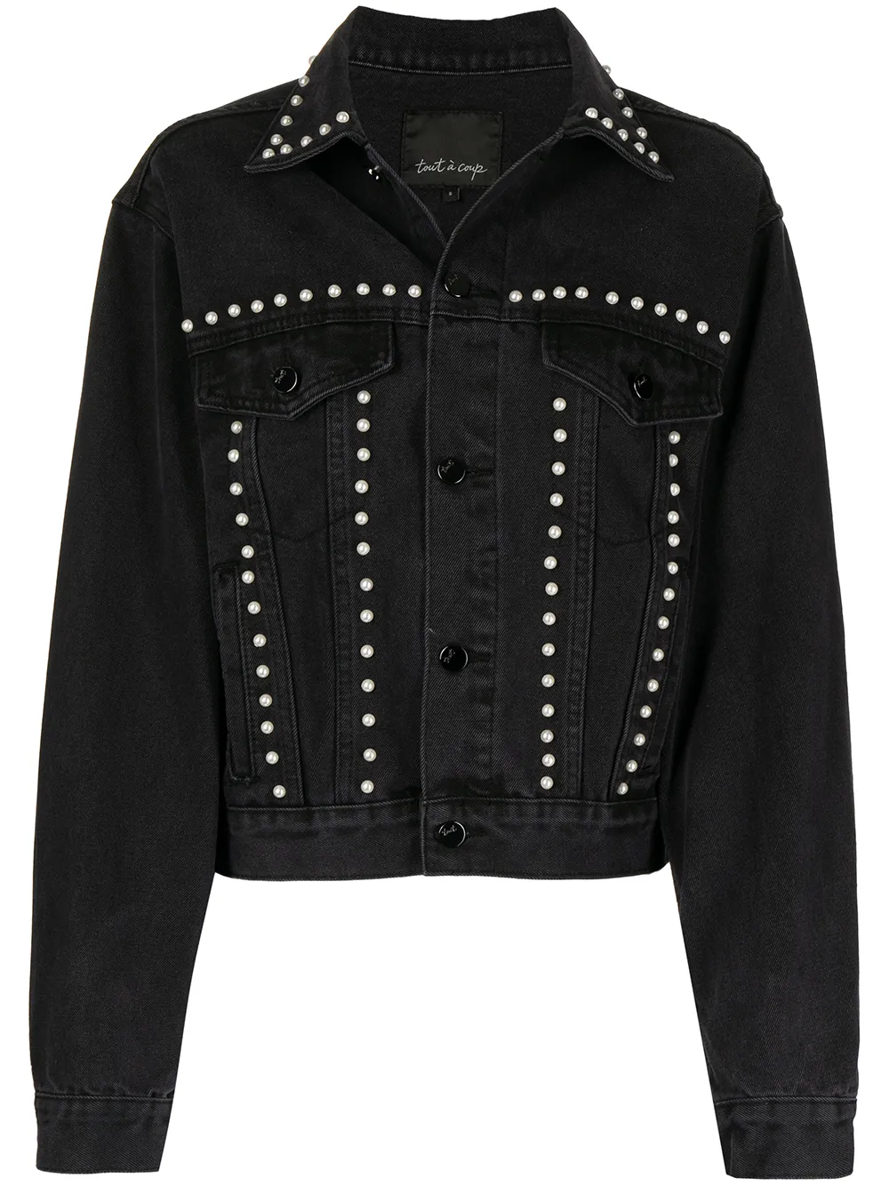 

tout a coup pearl-embellished denim jacket - Black