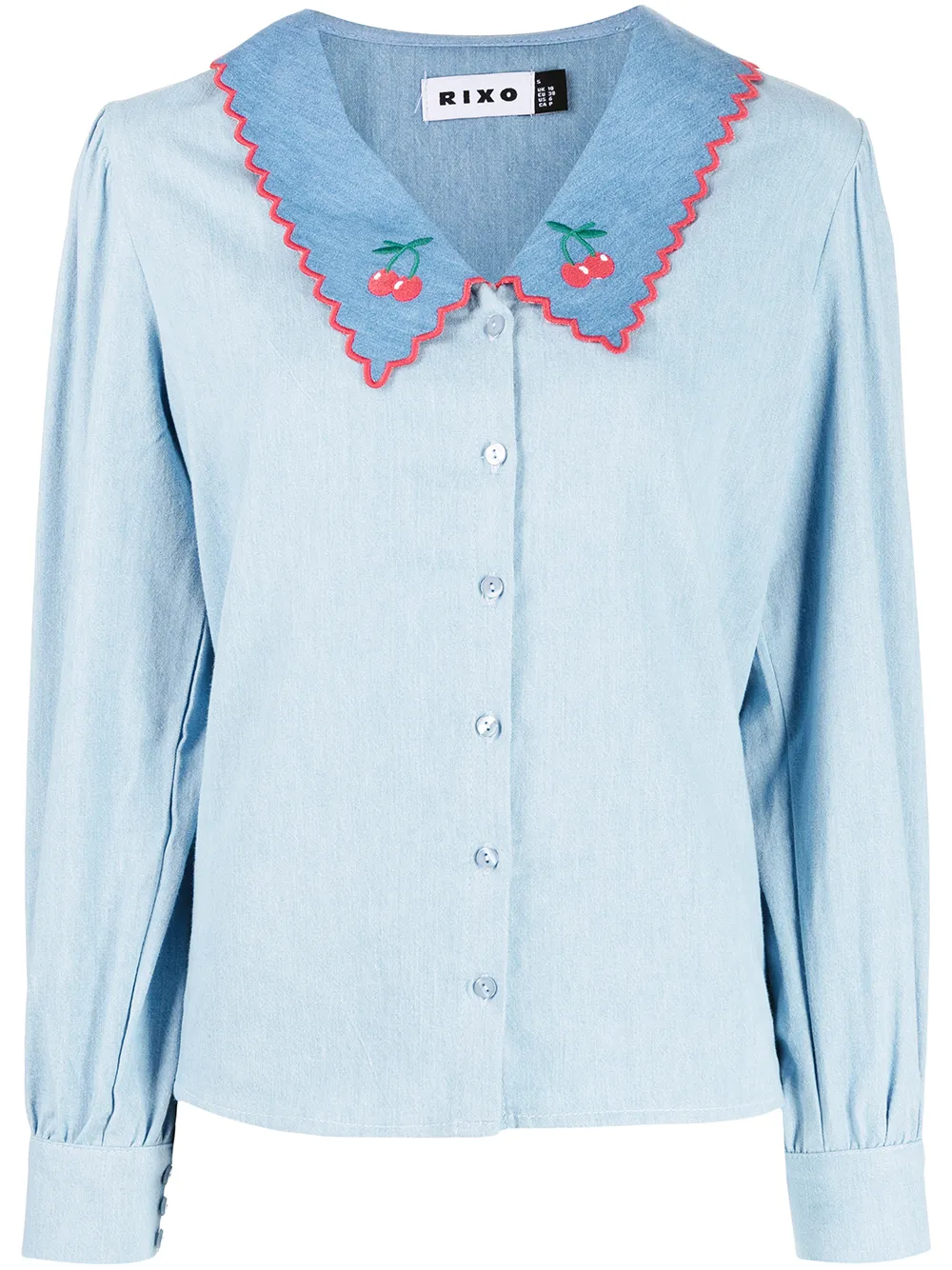 Rixo cherry-collar denim blouse