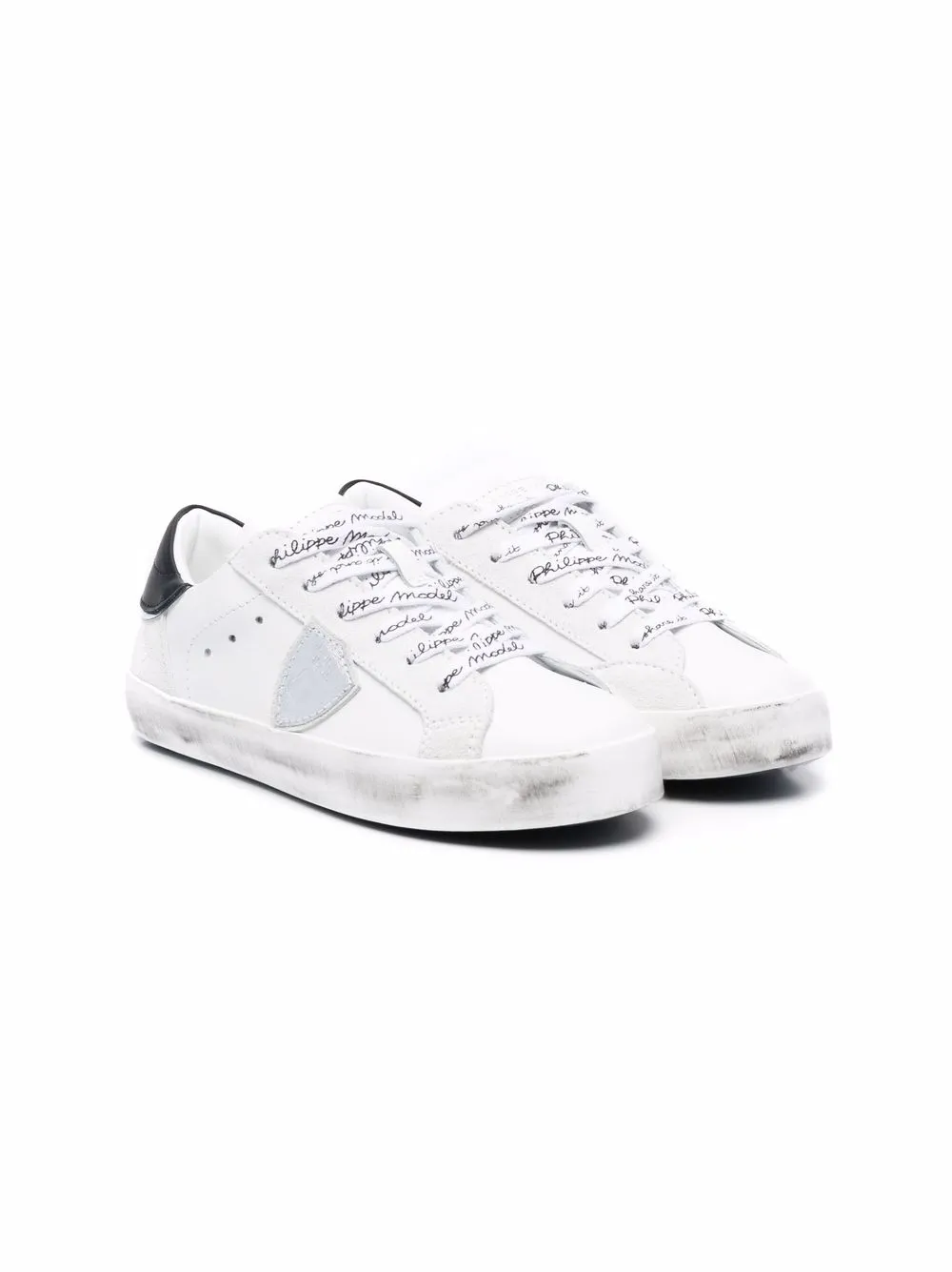 

Philippe Model Kids tenis con agujetas y logo - Blanco