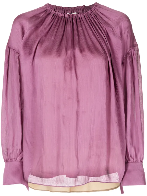 Vince Shirred long-sleeve Silk Blouse 