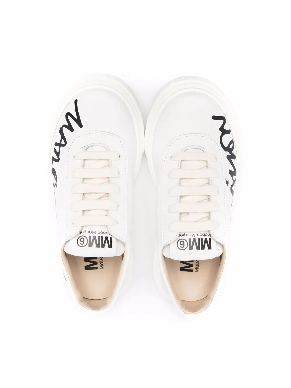 [MM6 MAISON MARGIELA]★人気 スニーカー ロゴラウンドトゥ MM6 Maison Margiela ステッチロゴ レザースニーカー | ブラック