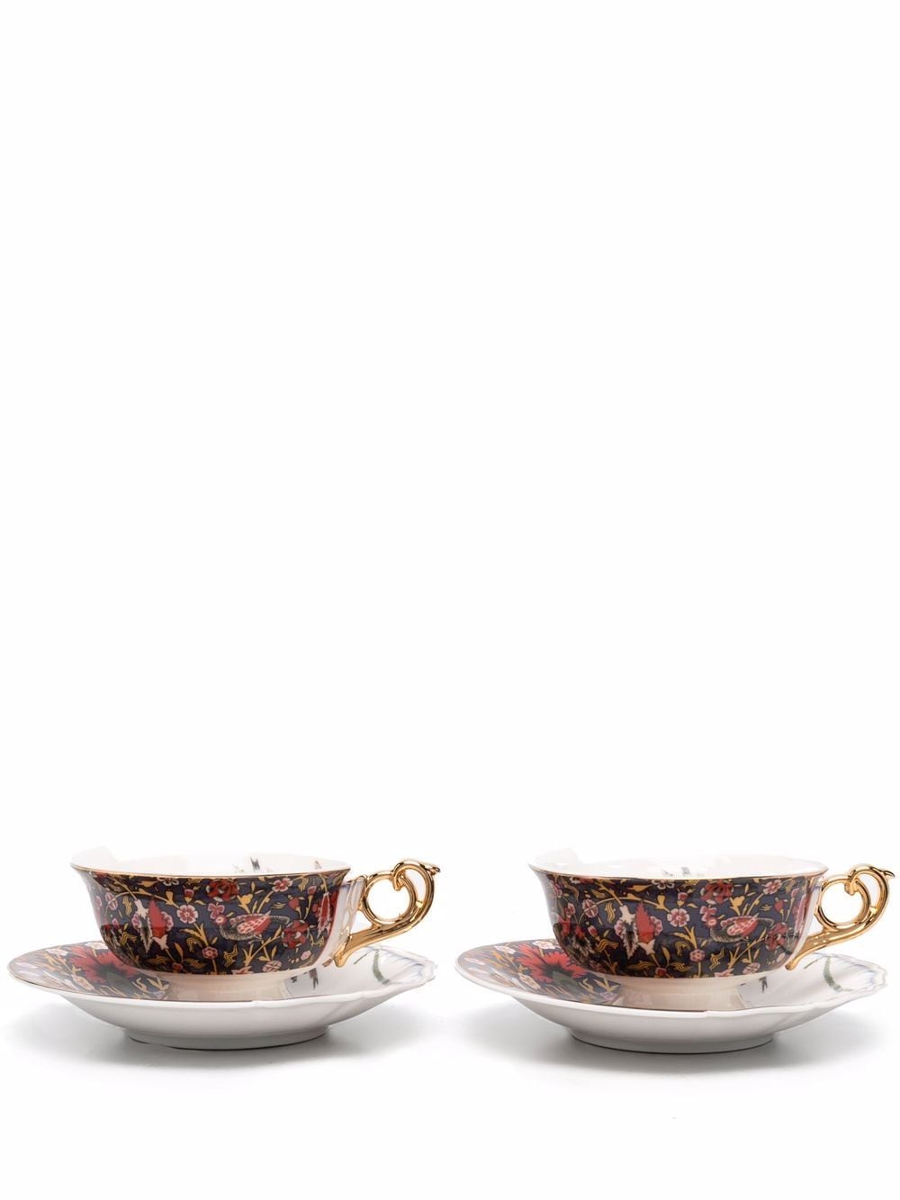 Seletti Hybrid Contrast-print Tea Cup And Saucer (set Of 2) In Weiss