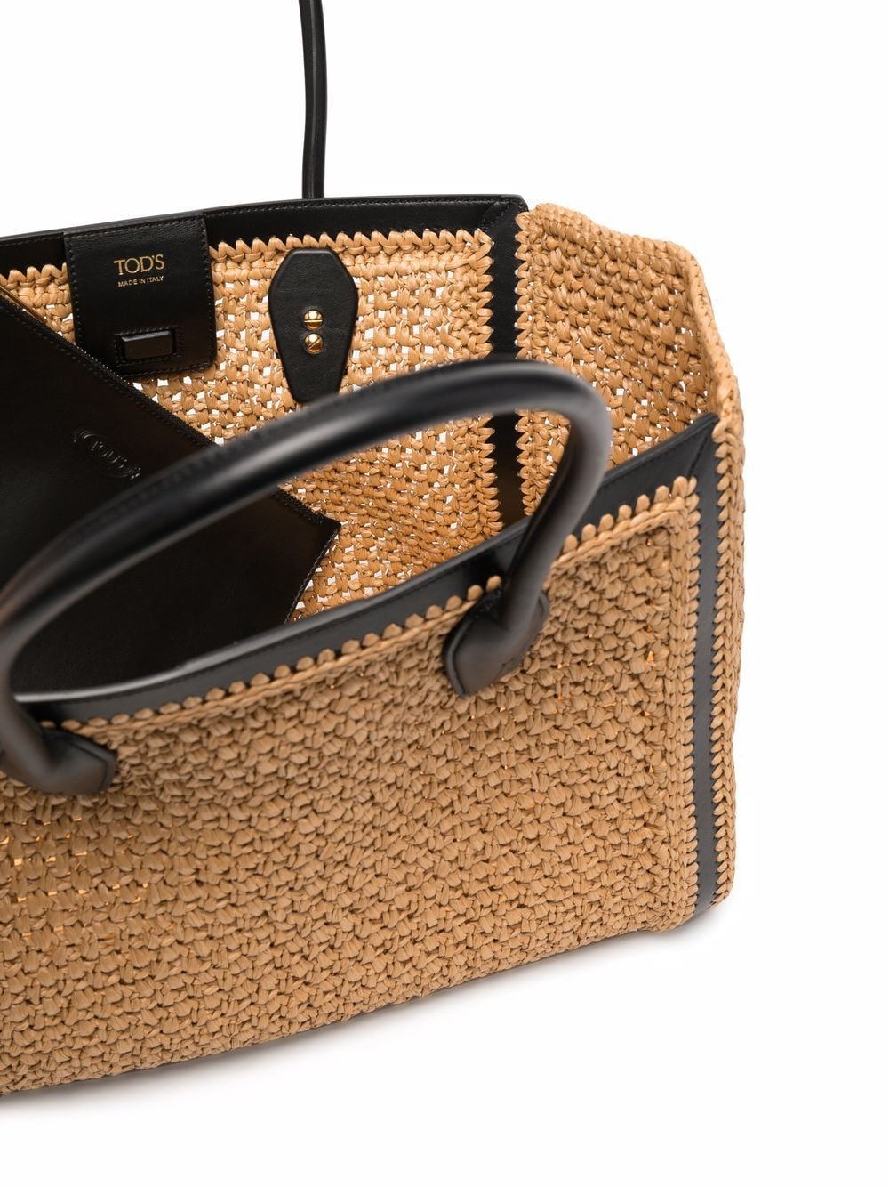 Small Leather Trimmed Raffia Tote Bag in Neutrals - Tods