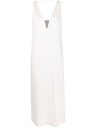 Embellished Cotton Midi Dress in White - Brunello Cucinelli