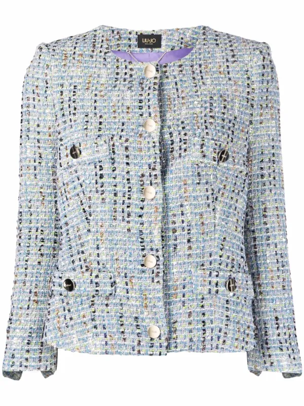 LIU JO crystal-embellished tweed jacket - Red - Wheretoget