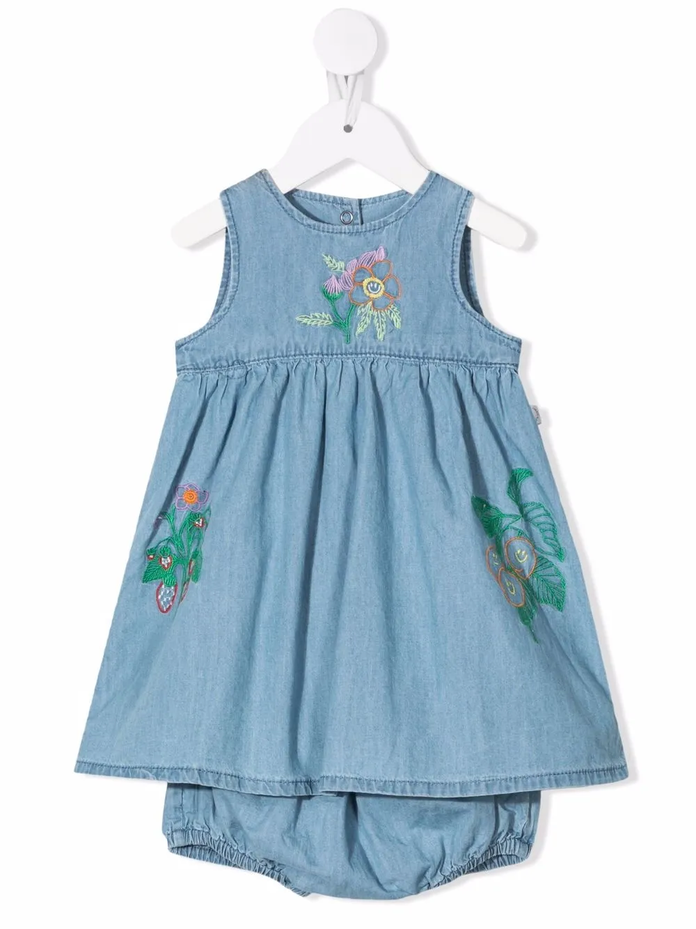 

Stella McCartney Kids vestido de mezclilla con bordado floral - Azul