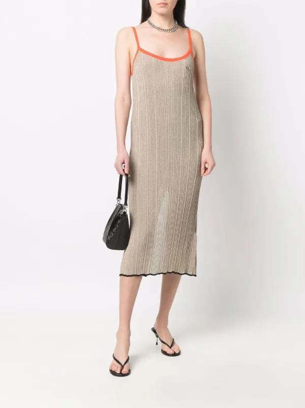 diesel ribbed knit midi dress Diesel Ribbed Knit Midi Dress With Button Detail - Brown - 23% Off