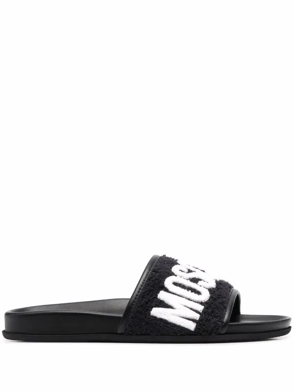 moschino logo leather slides