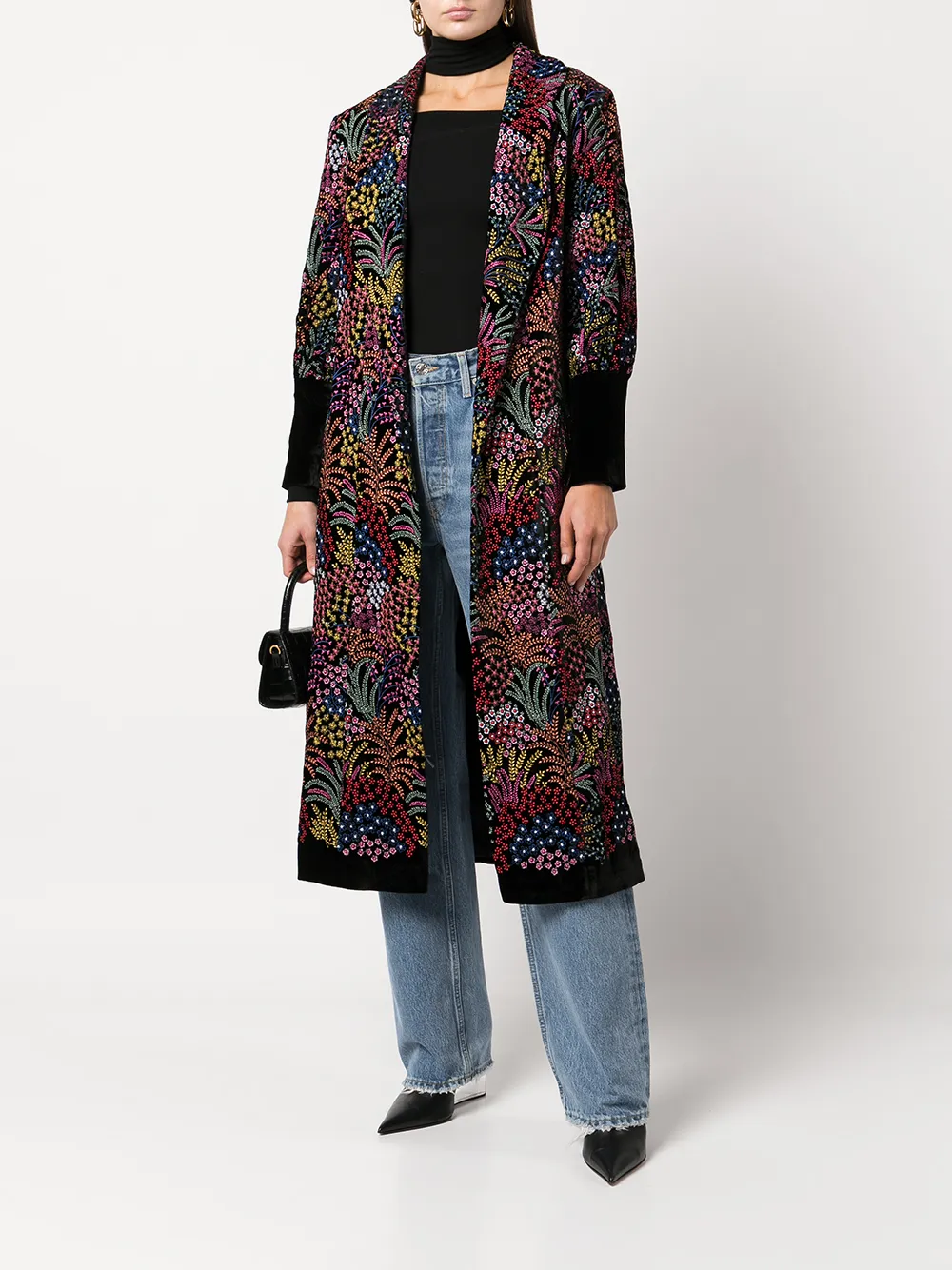 фото Molato шелковое пальто с запахом и цветочной вышивкой