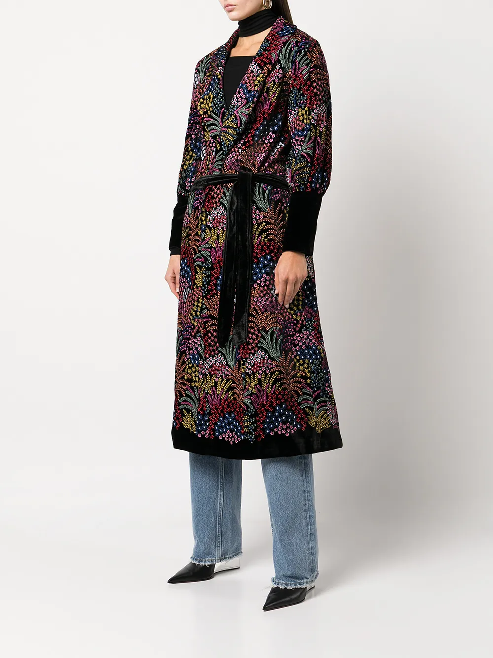 фото Molato шелковое пальто с запахом и цветочной вышивкой