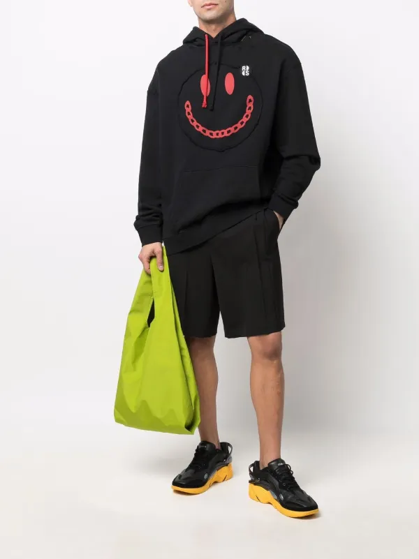 トップス RAF SIMONS 224-164 Smiley Popover Hoody Raf Simmons 224-164 Smiley Popover Hoody Distressed Print
