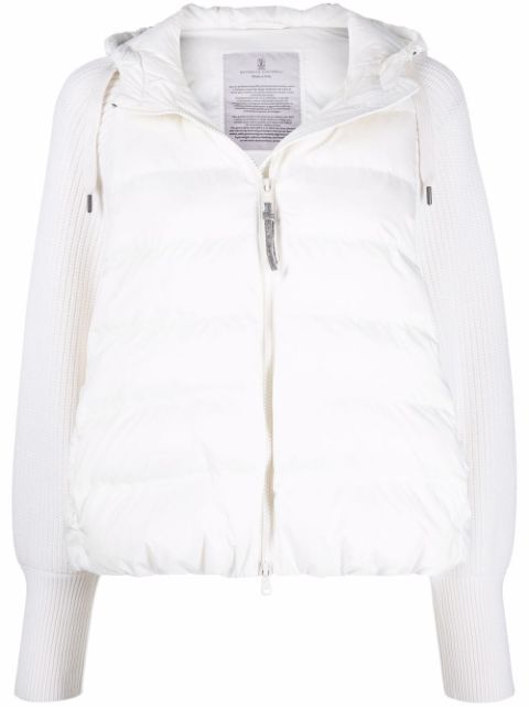 Brunello Cucinelli knitted-sleeve hooded puffer jacket