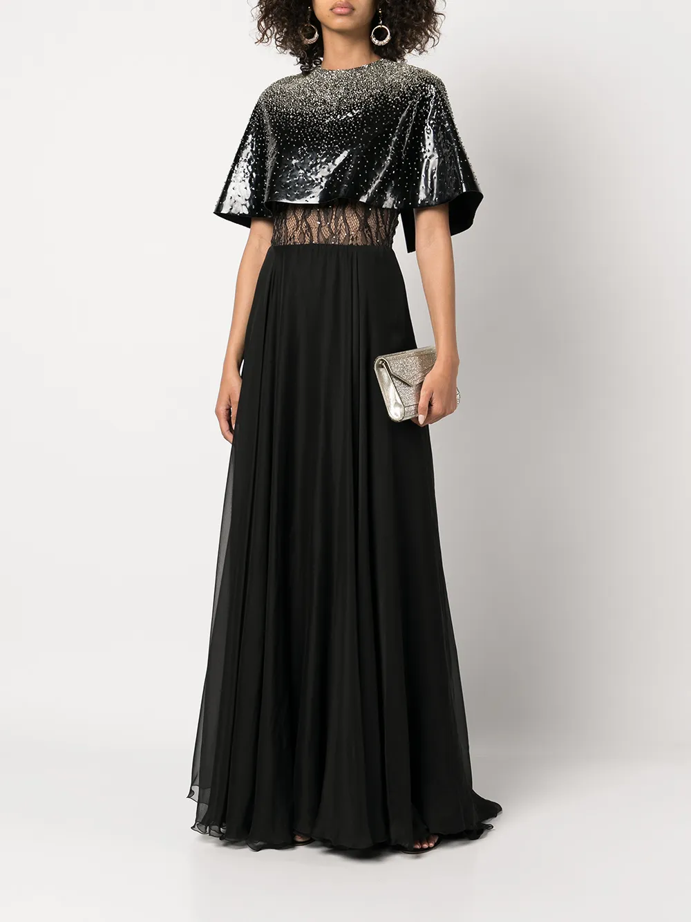 фото Rayane bacha длинное вечернее платье с кейпом