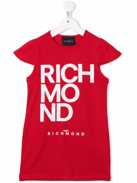 John Richmond Junior logo-print cap-sleeve dress