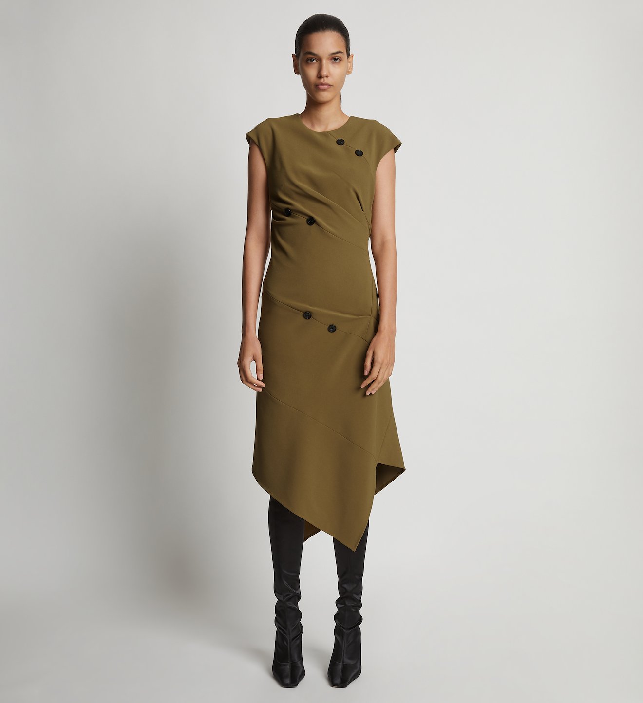 Matte Viscose Crepe Spiral Dress