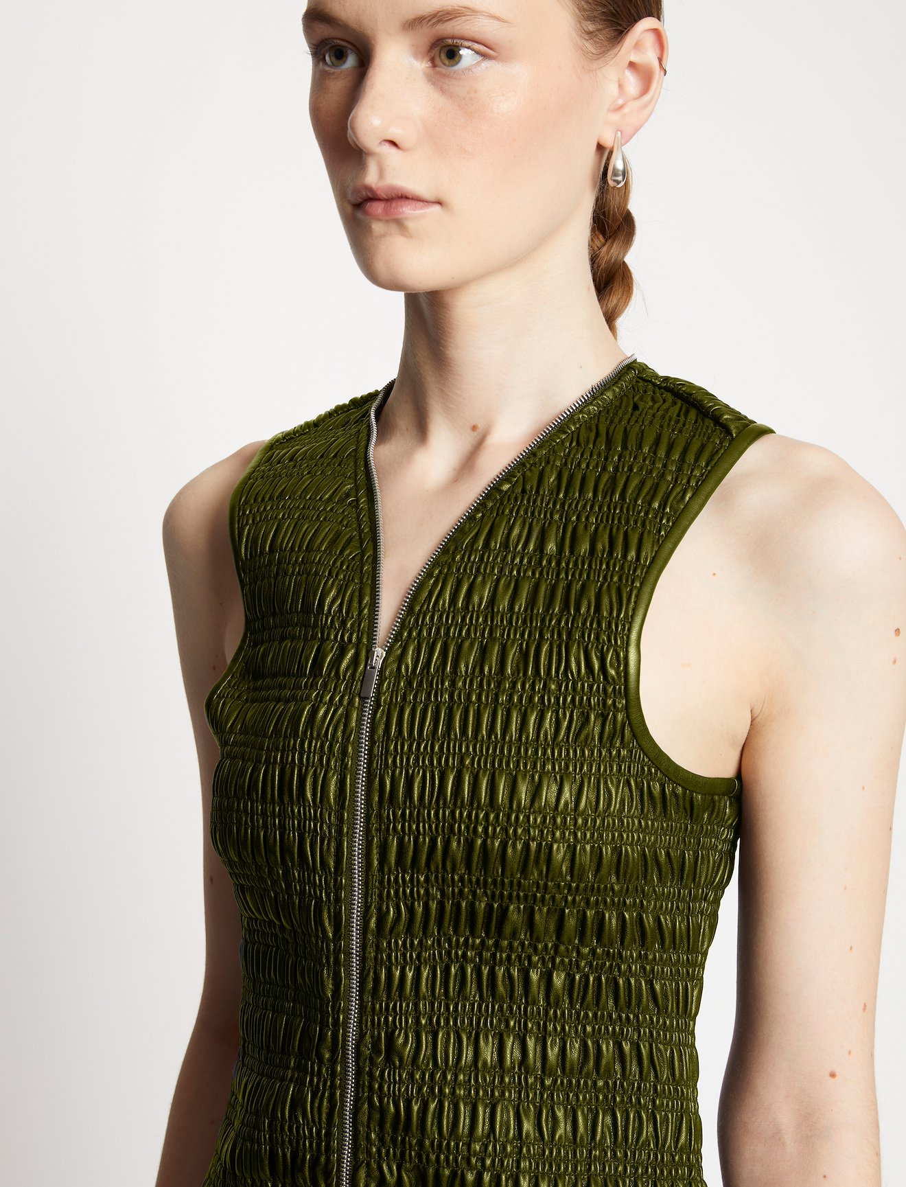 Faux Leather Smocked Zip Dress #3