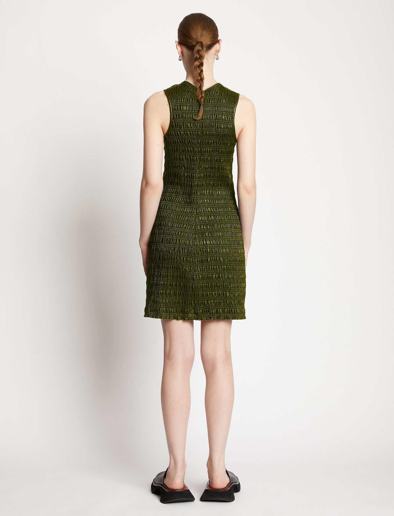Faux Leather Smocked Zip Dress #2
