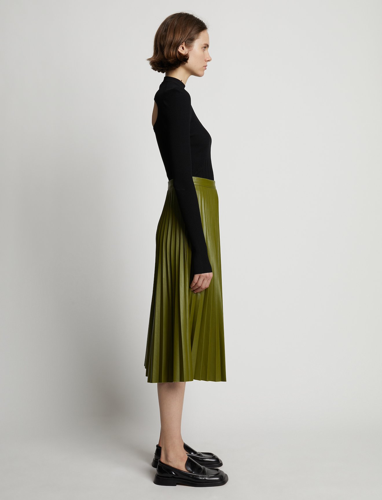 Faux Leather Pleated Midi Skirt #1