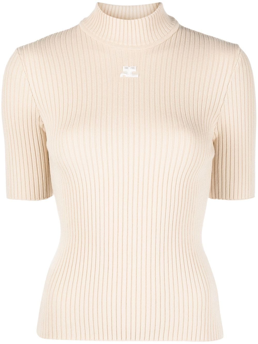 Shop Courrèges Embroidered Logo Ribbed Knitted Top In Neutrals