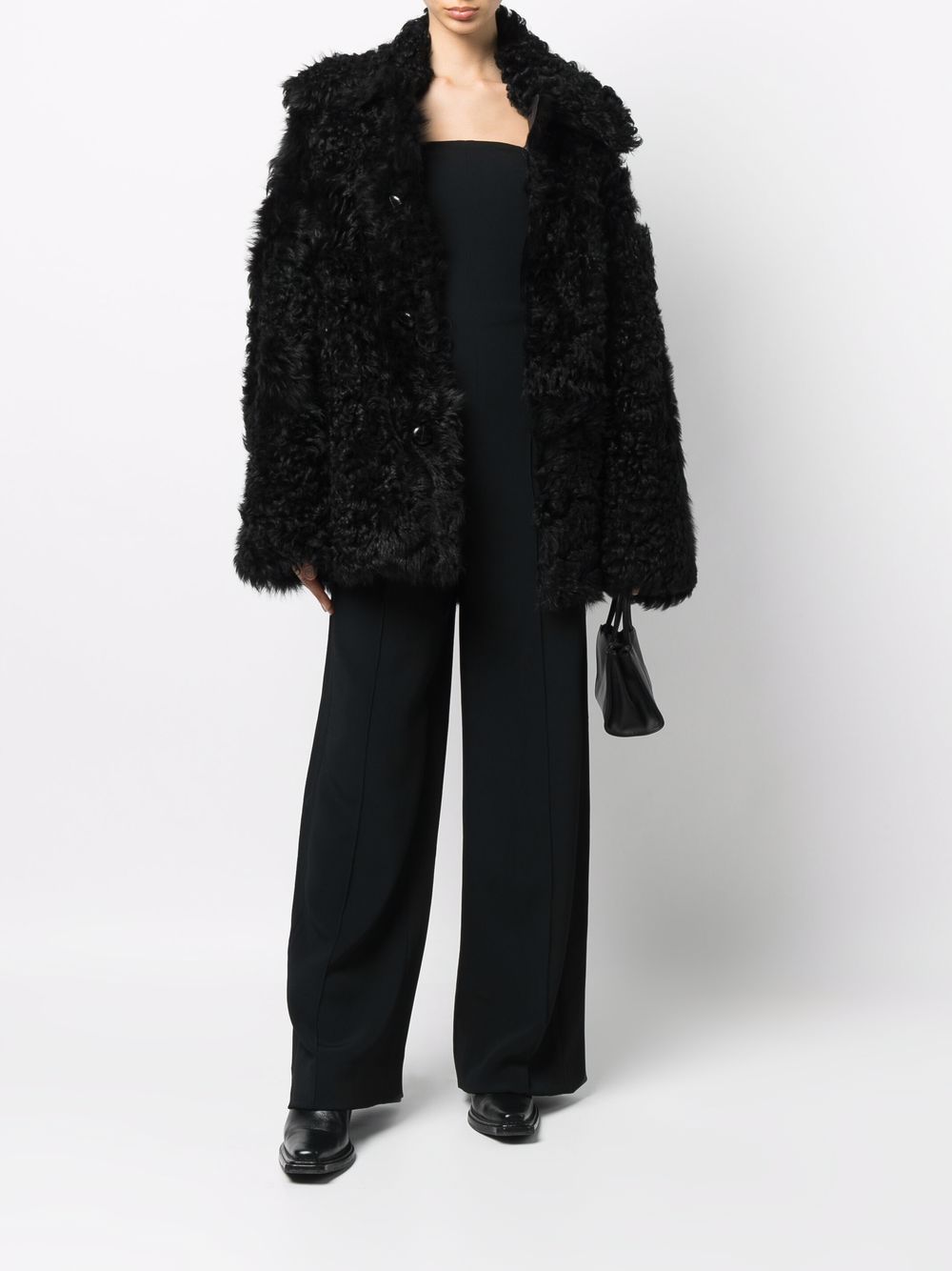 AMI Paris shearling button-up coat - Black