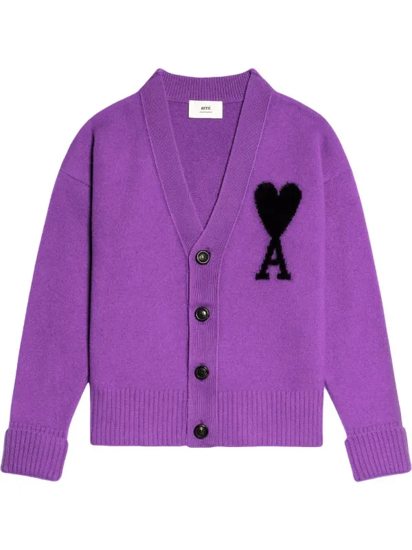 AMI Paris logo-intarsia Wool Cardigan - Farfetch