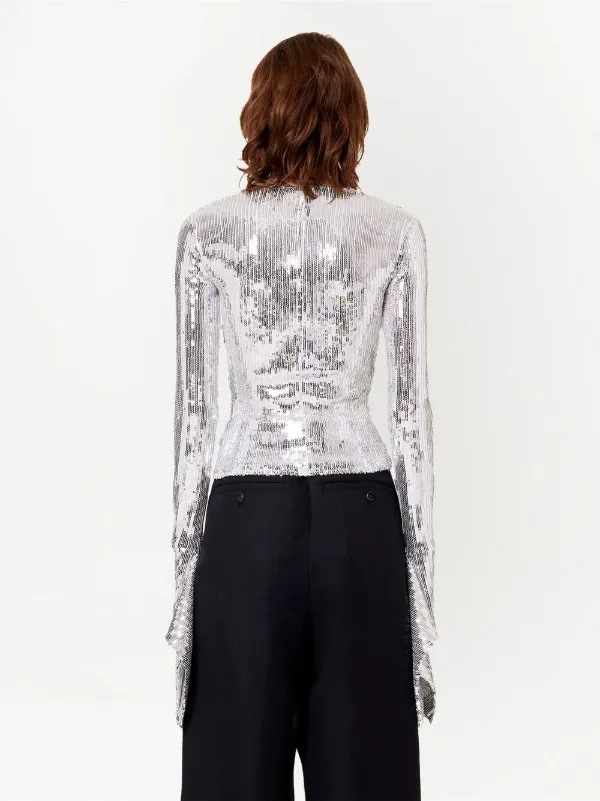 AMI Paris sequin-embellished Fluted Sleeve Top - Farfetch