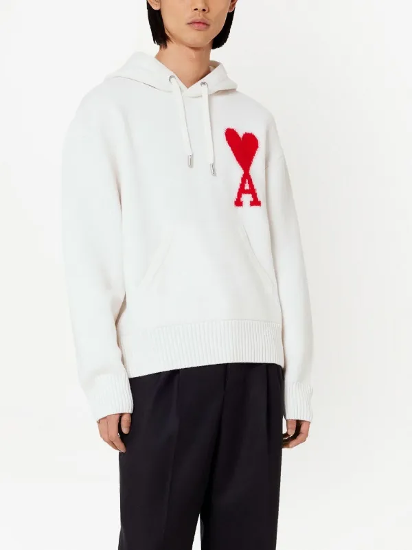 AMI Paris logo-intarsia Knit Hoodie - Farfetch