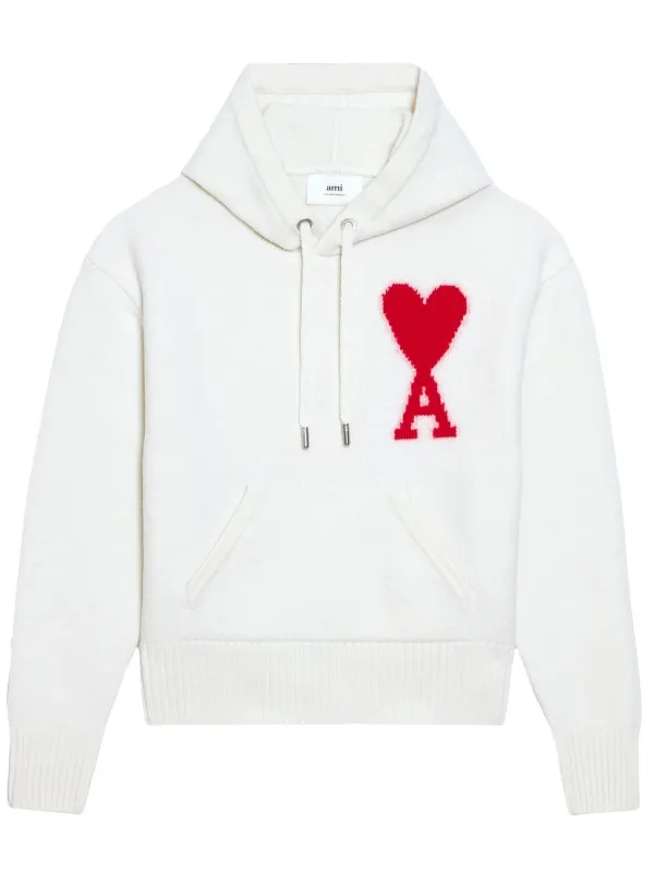 AMI Paris logo-intarsia Knit Hoodie - Farfetch