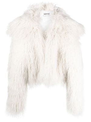 AMI Paris, Faux Fur Jacket, Women, White, US 4, Coats, Materialmix