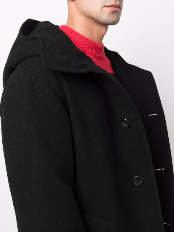 AMI Paris Hooded single-breasted Coat | Black | FARFETCH AM