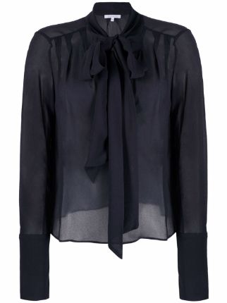 Louis Vuitton Semi Sheer Ruffled Pussy Bow Silk Blouse Off-White