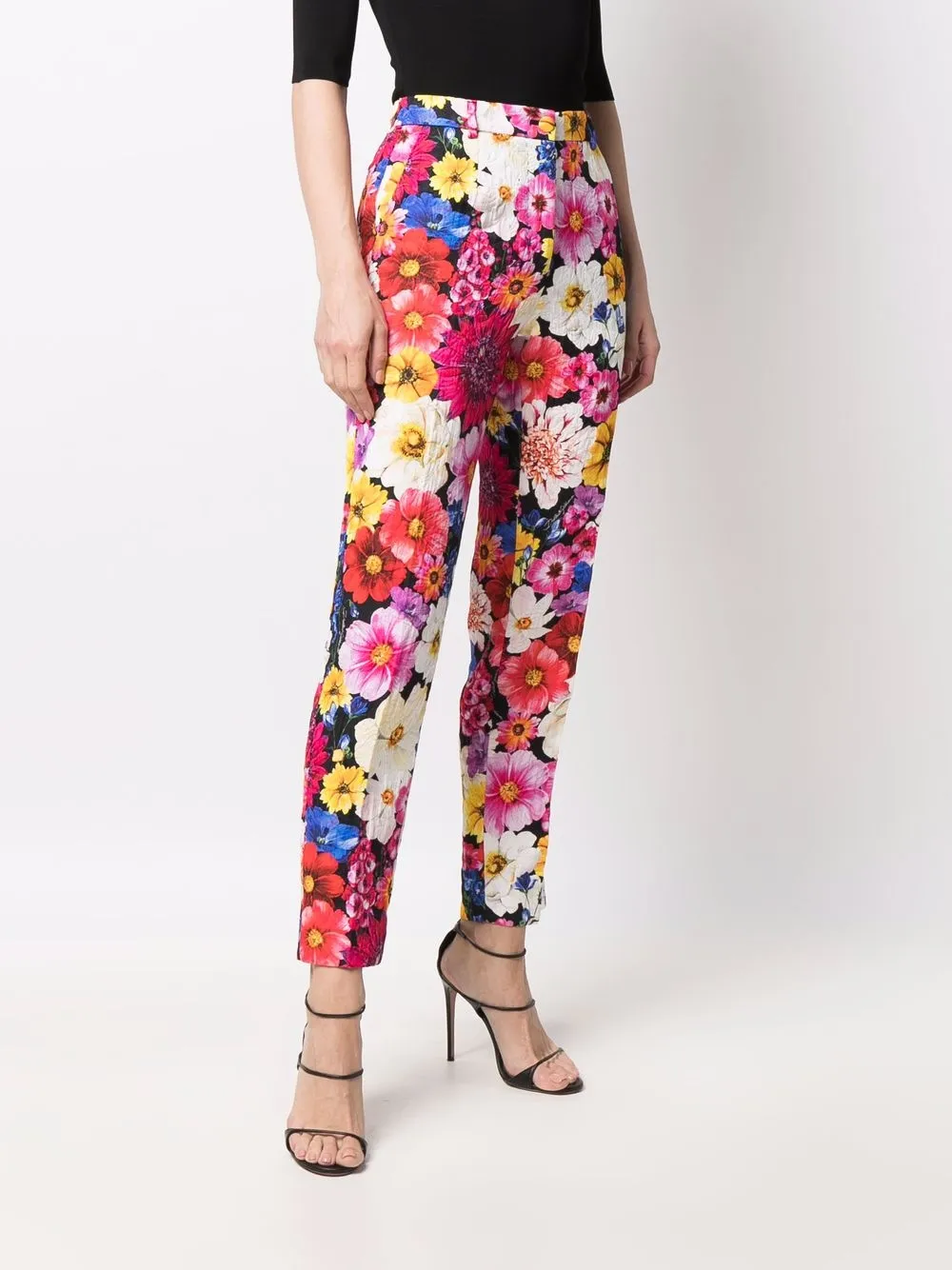 Dolce & Gabbana Floral Print Black Boot Cut Trouser Pants main image 0