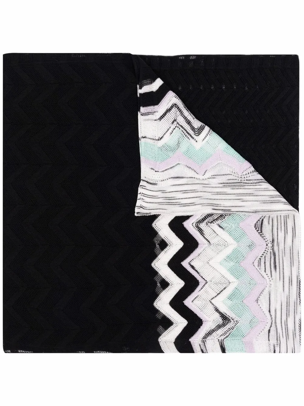 chevron-knit cotton-blend scarf