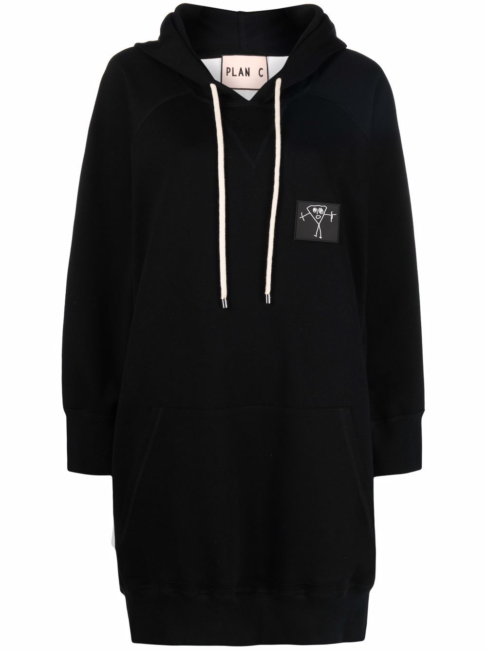 logo-patch two-tone longline hoodie