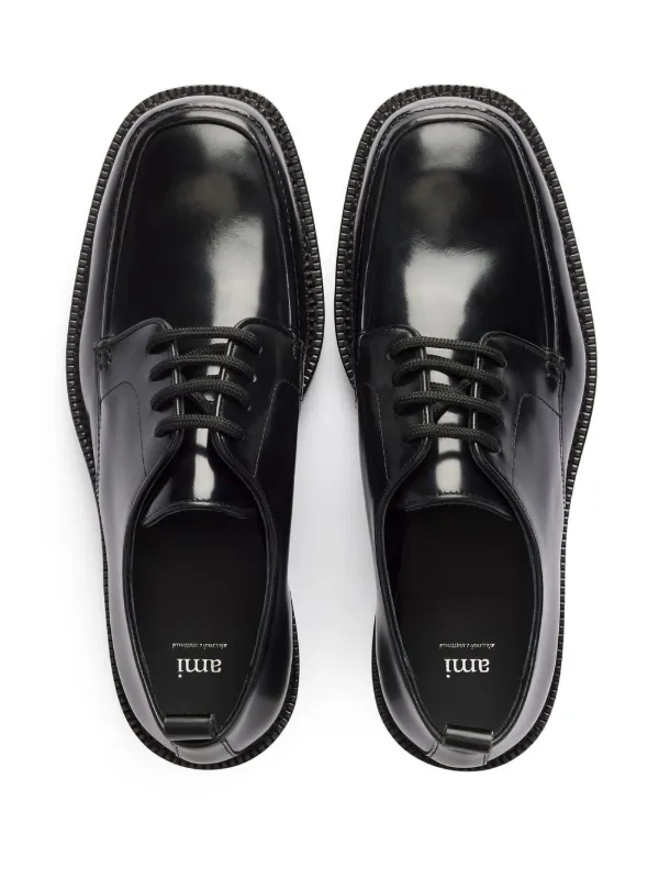 AMI Paris square-toe Brushed Leather Derby Shoes - Farfetch