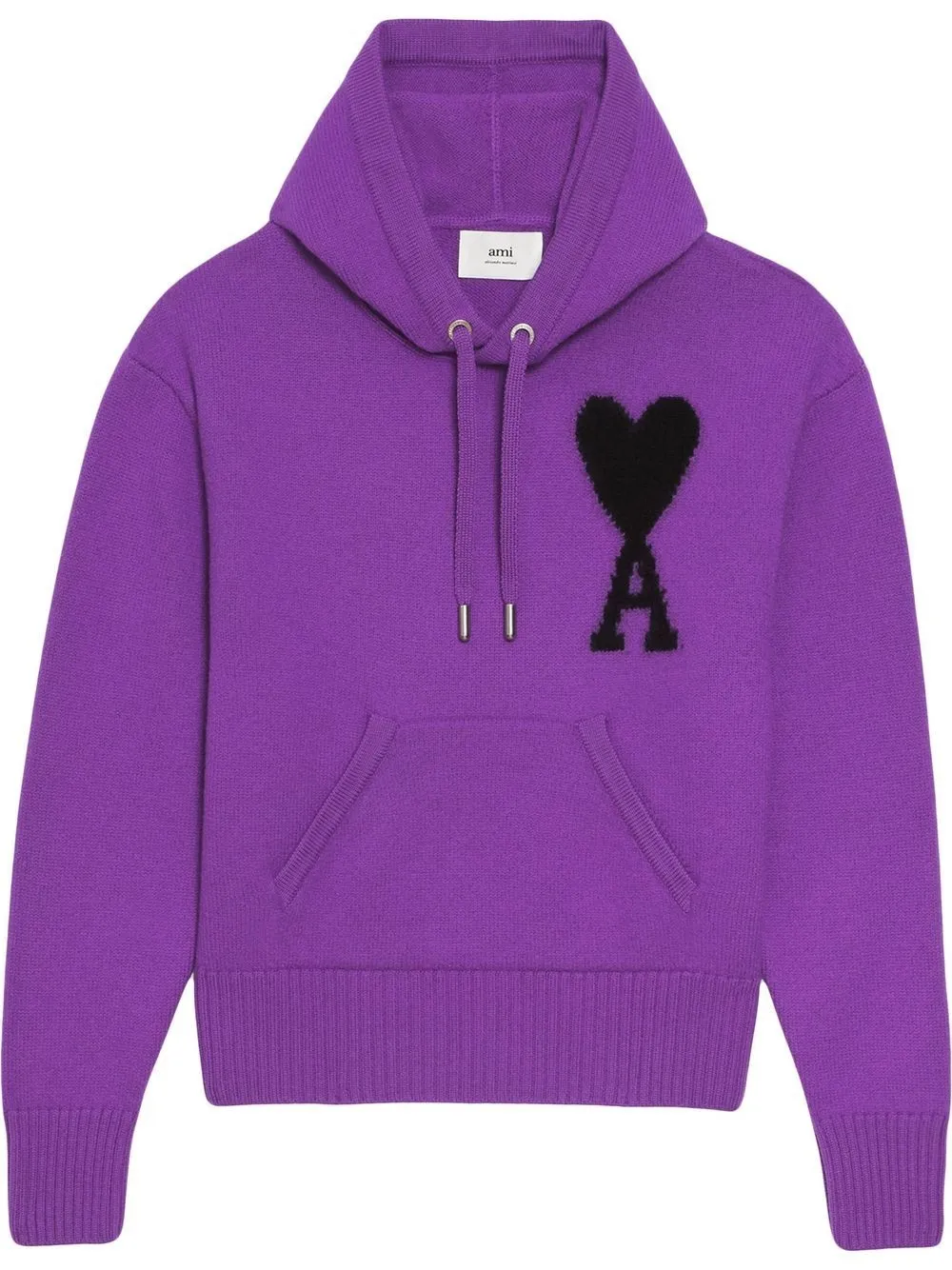 Ami Alexandre Mattiussi Ami De Coeur Logo Embroidered Knitted Hoodie In Purple