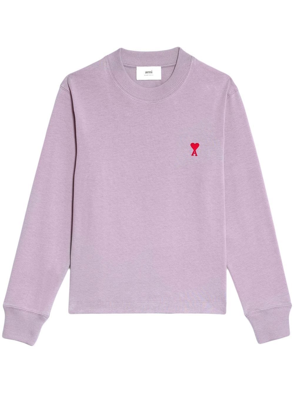 Ami Alexandre Mattiussi Small Adc Organic Cotton Logo Embroidered Crewneck Sweatshirt In Purple