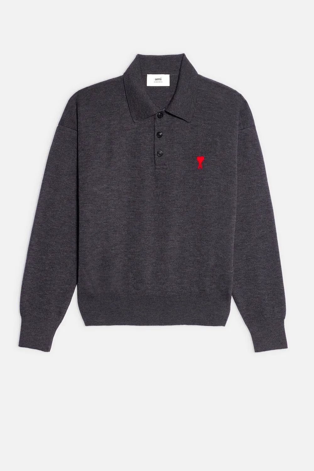 Ami Alexandre Mattiussi Ami Paris Ami De Coeur Drop Shoulder Polo Shirt In Grey