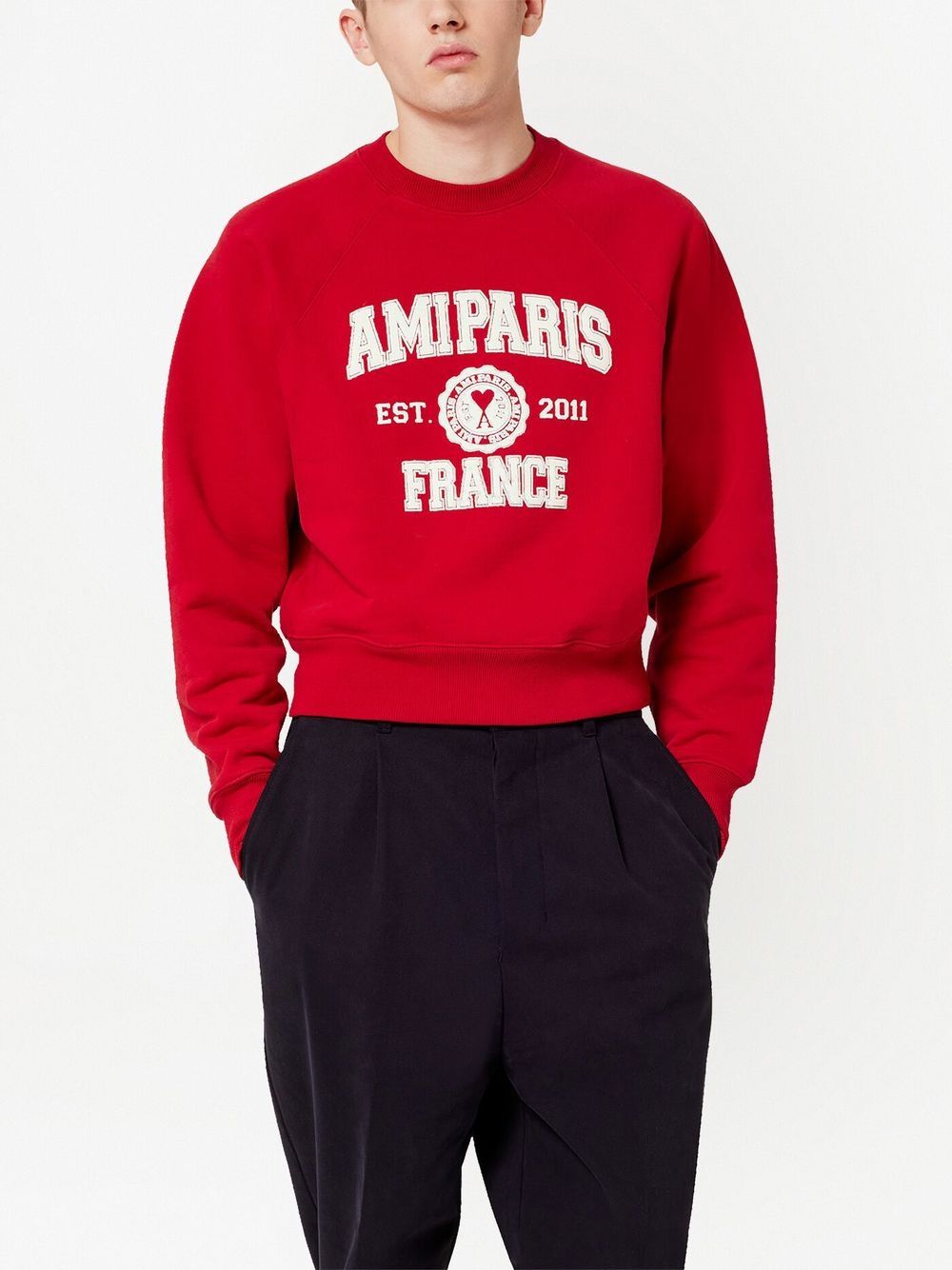 Shop Ami Alexandre Mattiussi Logo-print Organic-cotton Sweatshirt In Red