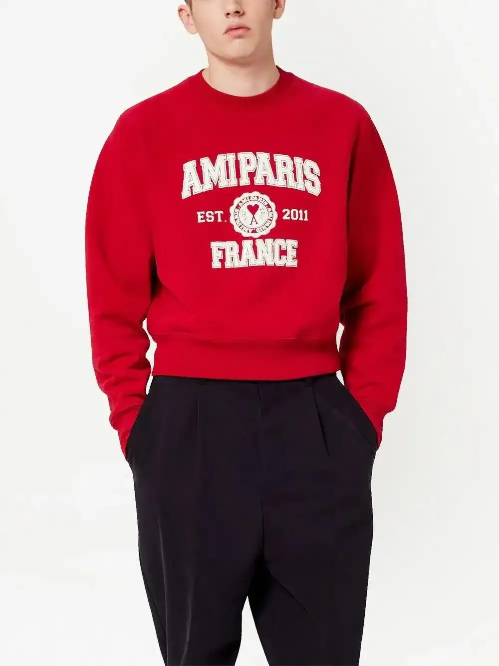 AMI Paris logo-print organic-cotton Sweatshirt | Red | FARFETCH