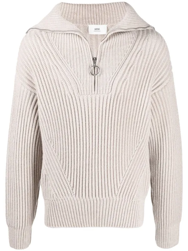 AMI Paris half-zip ribbed-knit Sweatshirt - Farfetch