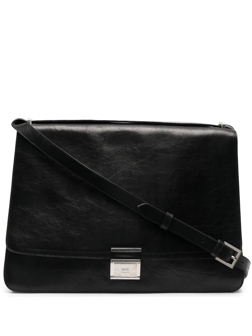 

AMI Paris large clasp-fastened leather crossbody bag - Black