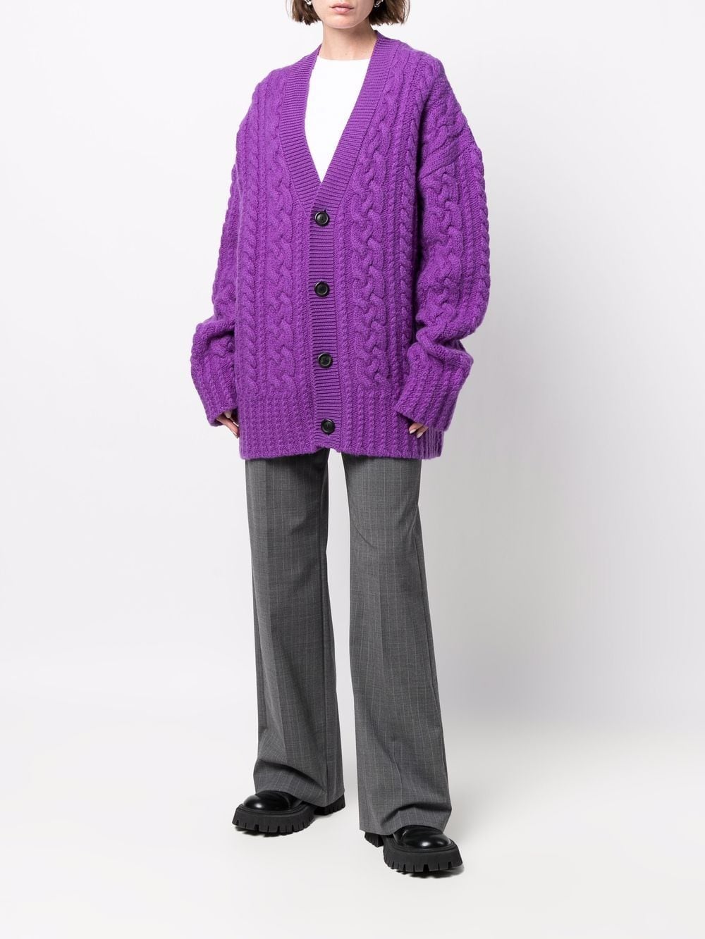 Shop Ami Alexandre Mattiussi Drop-shoulder Cable-knit Cardigan In Purple
