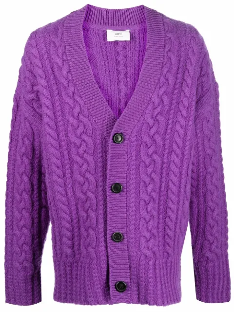 AMI Paris drop-shoulder cable-knit cardigan